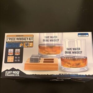 Flint Ridge Trading Co 7-Piece Whiskey Kit 2 glasses, 4 stones, one wooden tray